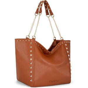 Montana West Women's Xl-brown Vegan Leather Large Oversized Chain Tote Bag